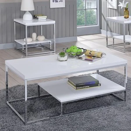 Rectangular Cocktail Table with Metal Frame and Shelf
